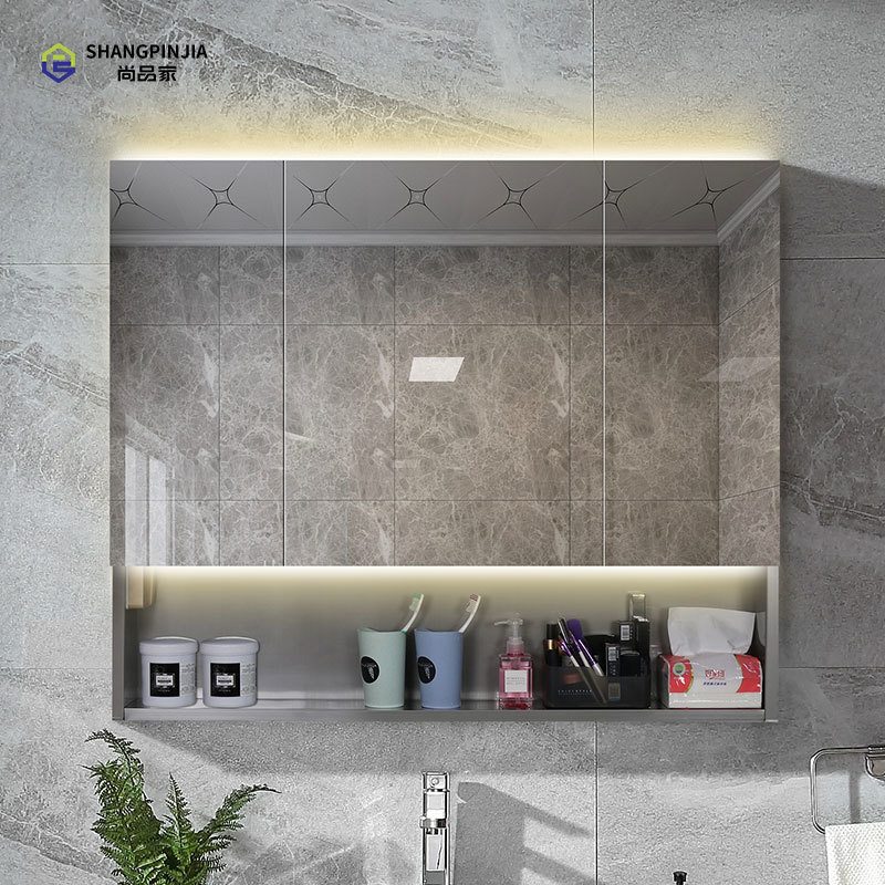 智能浴室柜镜挂墙式不锈钢卫生间镜柜开放式下格 品牌OEM 工程定制  L85