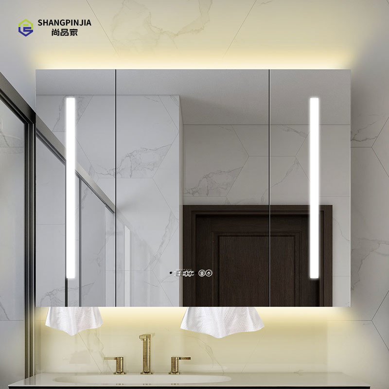 H9R Wall-mounted stainless steel led bathroom mirror cabinets with led light