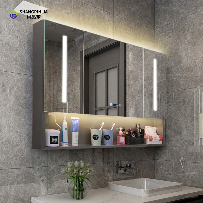 Wall hanging bathroom cabinet vanity Smart led mirrored cabinet storage bathroom mirror cabinets with led light  2X