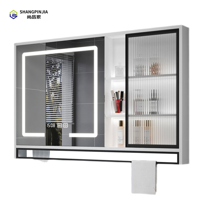 Wall-mounted Modern  solid wood smart led vanity mirror cabinet led bathroom mirror cabinets with led light SML009