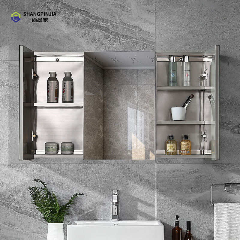 Bathroom cabinets with mirror toilet vanity stainless steel bathroom storage mirror cabinet  N60