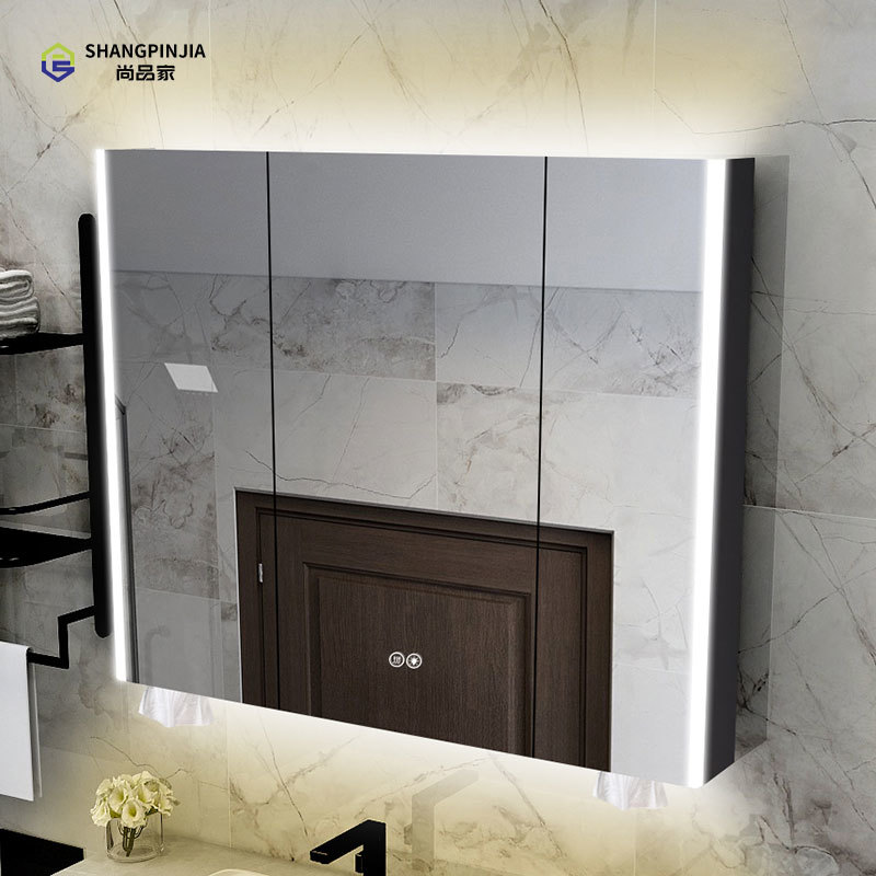 Wall-mounted Solid wood led bathroom mirror cabinets with led light SMC301