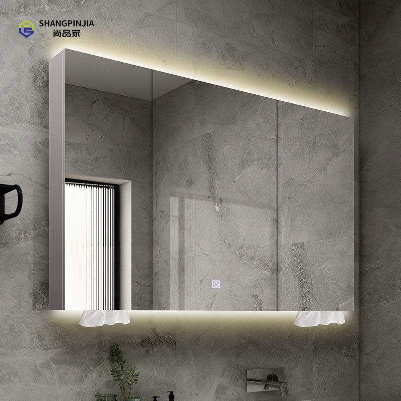 SNO1-2 Bathroom stainless steel mirror cabinet Wall-mounted mirror cabinet Bathroom Vanity Cabinet with Led Mirror and Storage