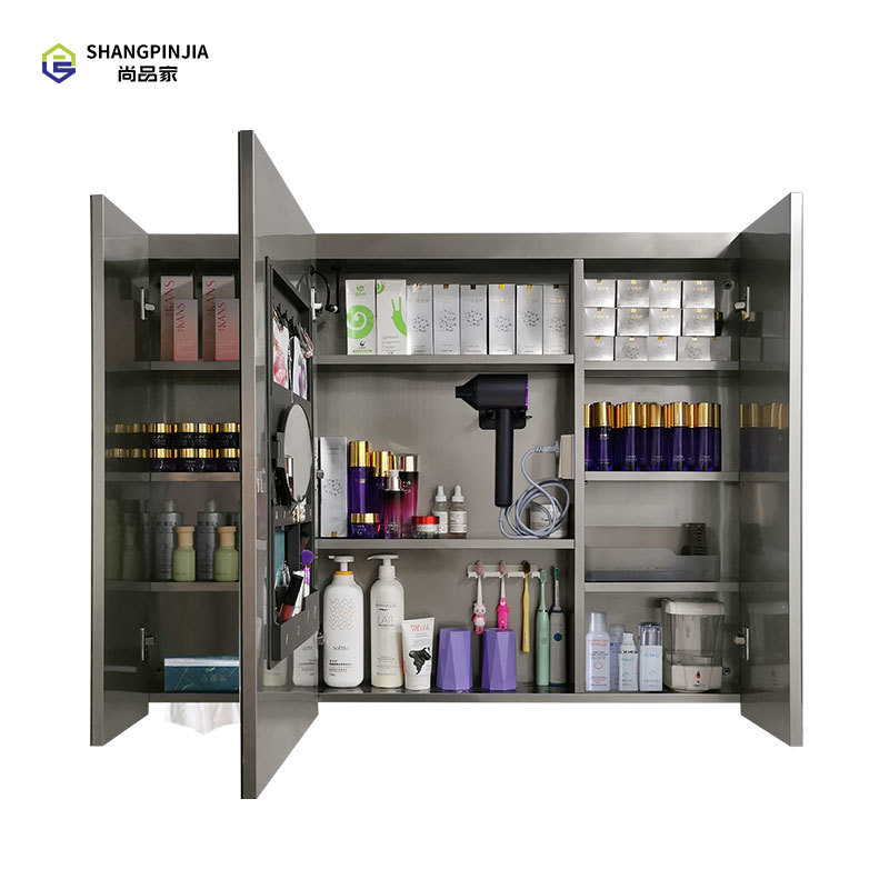 H9DLSSN2 Bathroom vanity stainless steel cabinets bathroom mirror wall cabinet With drain rack