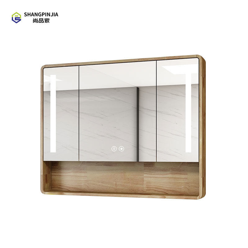 High quality modern wall mounted  solid wood bathroom cabinet vanities with led light SML0010