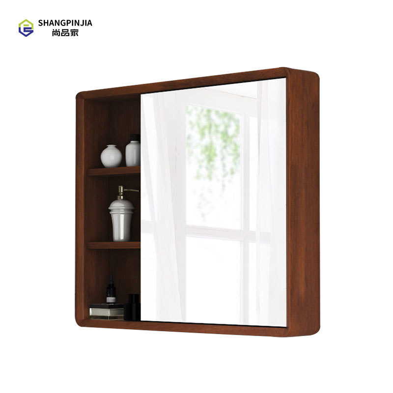 High quality modern waterproof  wall mounted bathroom solid wood mirror cabinet vanity  SML006