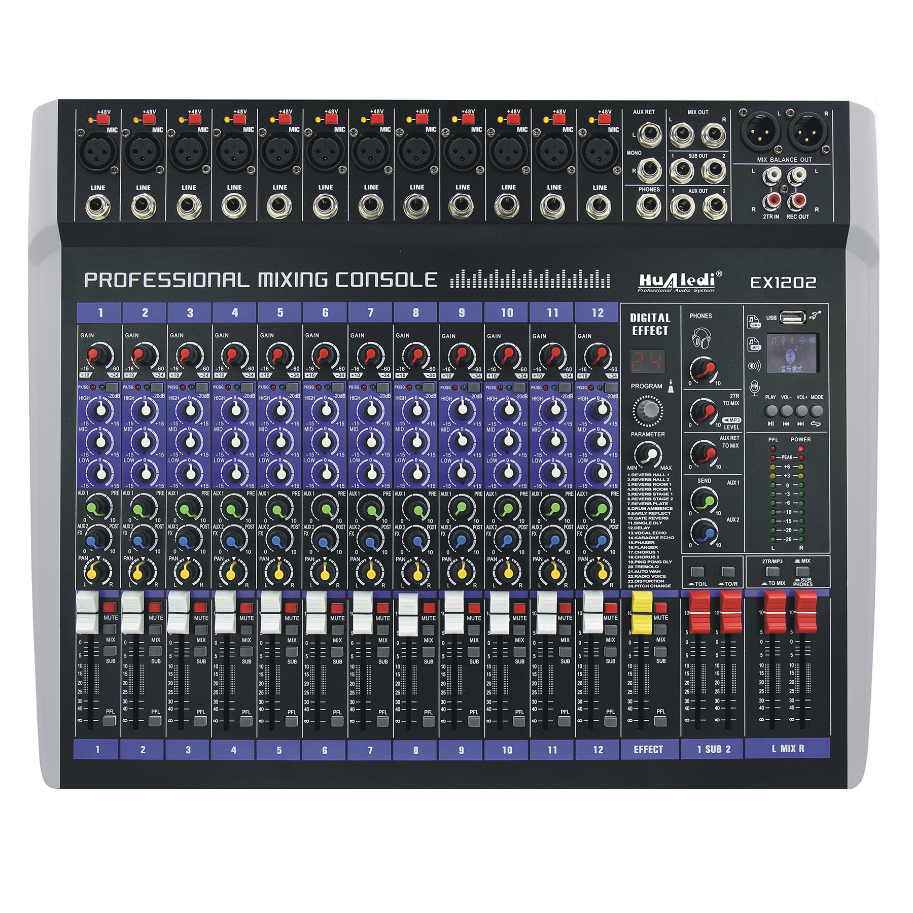 12 channels mixing console Mobile Bluetooth connection