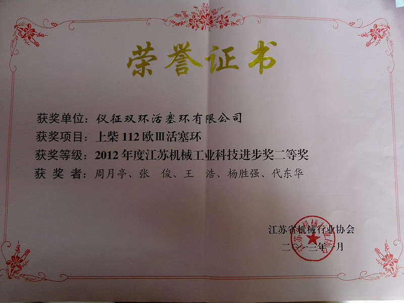 （活塞环）上柴112欧3江苏机械工业科技进步二等奖