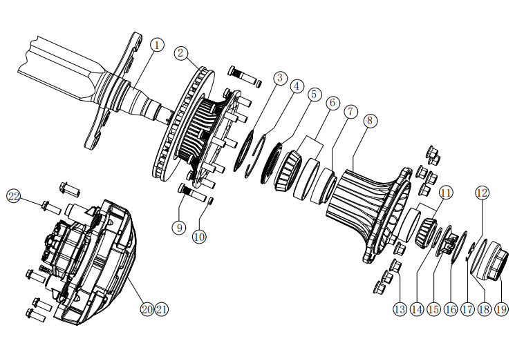 HJS09X07P13-2040T5-000  9吨方120偏置盘刹轴.爆炸图