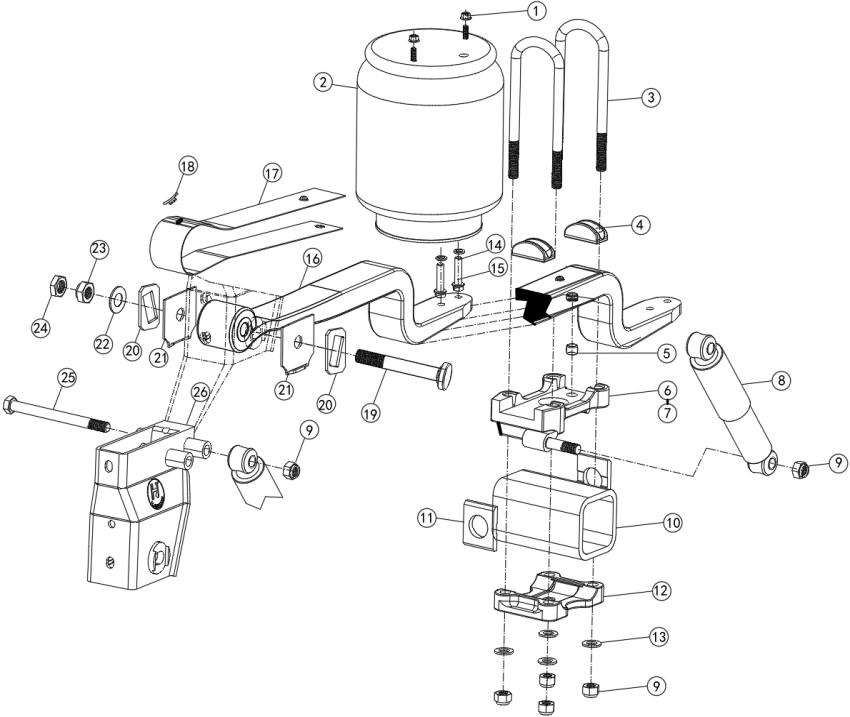 9T White Russian Air Suspension Axis Without Lifting (HJ09A1A0-268WH)