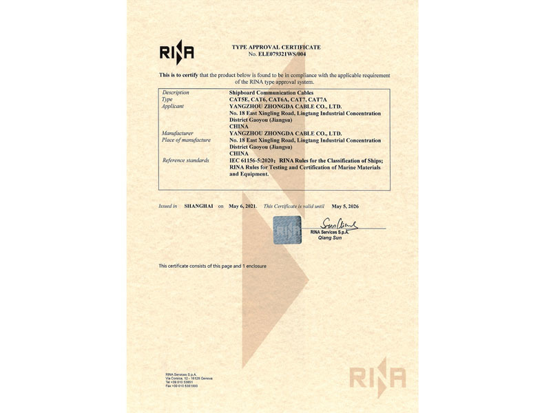 Certificat d'inspection maritime RINA