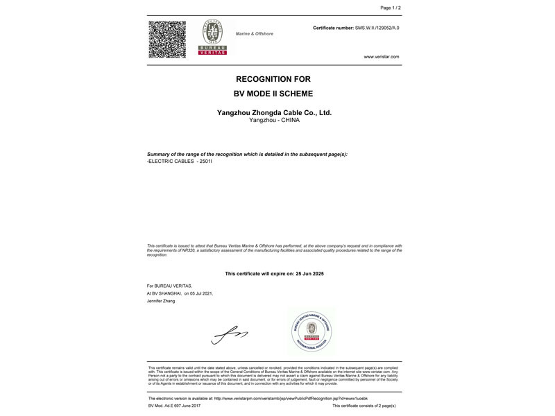 Certificat d'inspection d'expédition BV