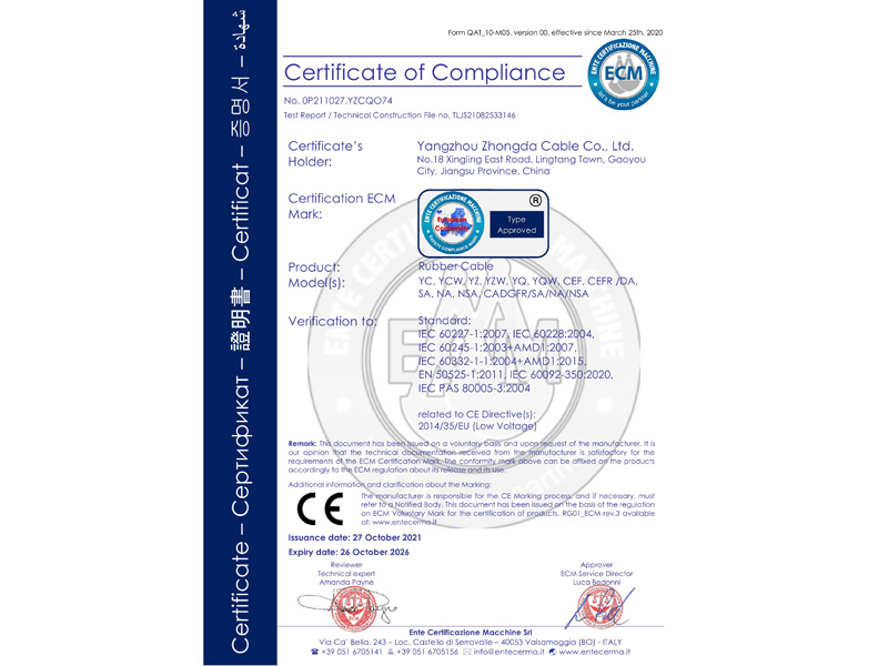 CE Certificate - Rubber Cable CE Certificate - Rubber Cable