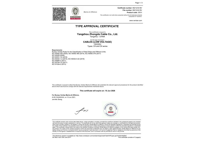Сертификат инспекции судоходства BV