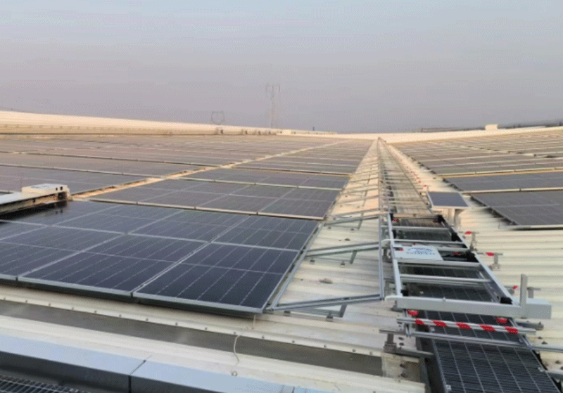 Roof PV module cleaning system of a large glass factory in China