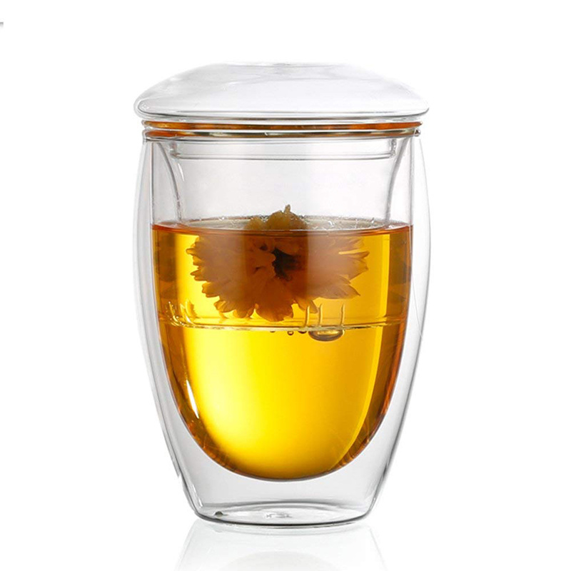 Amazon hot sale 350ml /450ml heat resistant double wall glass tea cup mug with glass filter