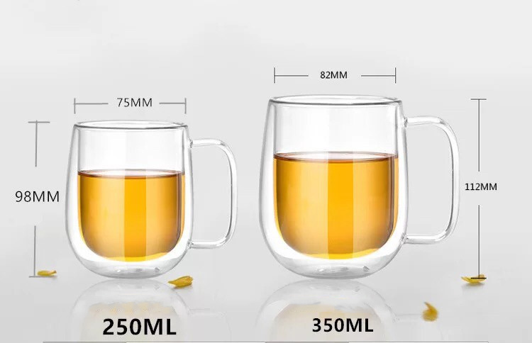 250m/350ml High borosilicate glass cup double wall glass mug Handmade ...