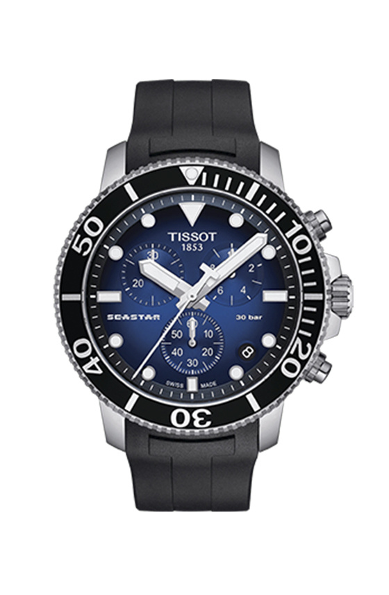 Tissot 天梭海星系列橡胶带石英男表 型号：T1204171704100