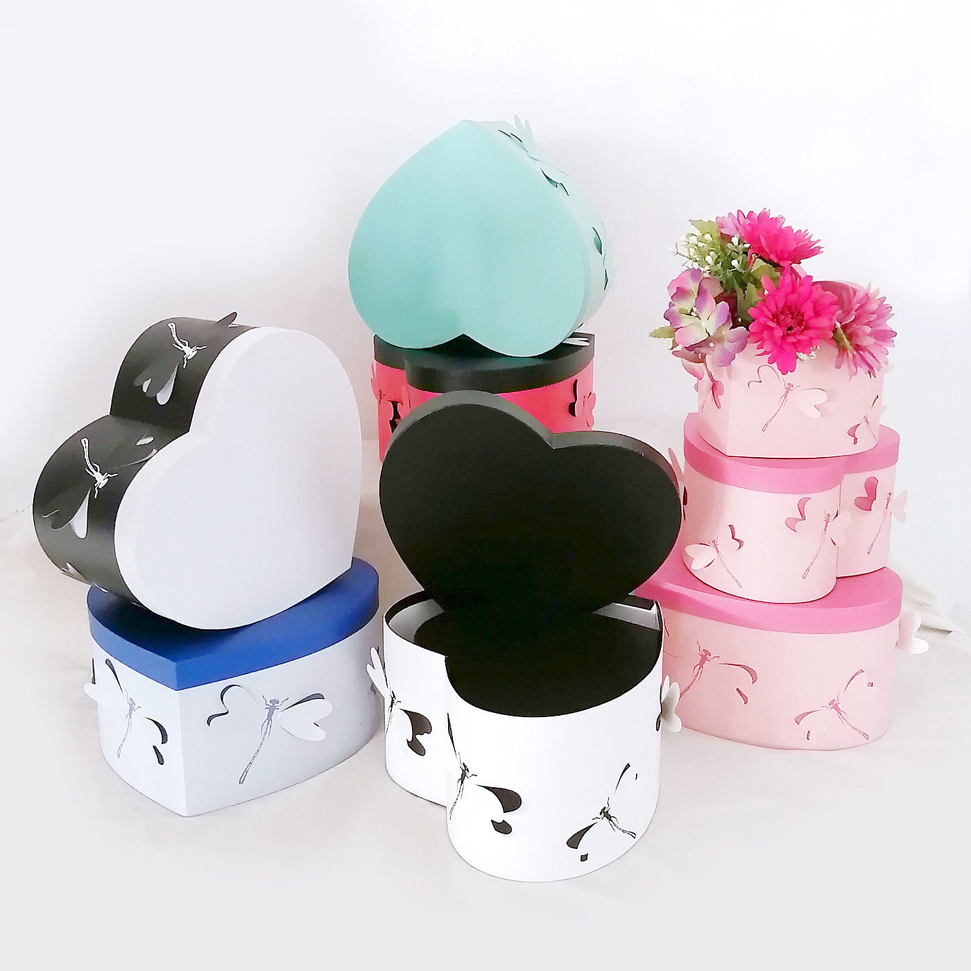 3D dragonfly heart box set of 3