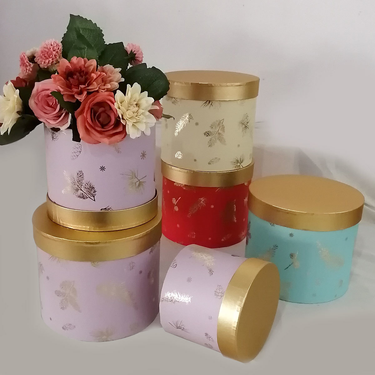 Pine needle round box w/HS set of 3