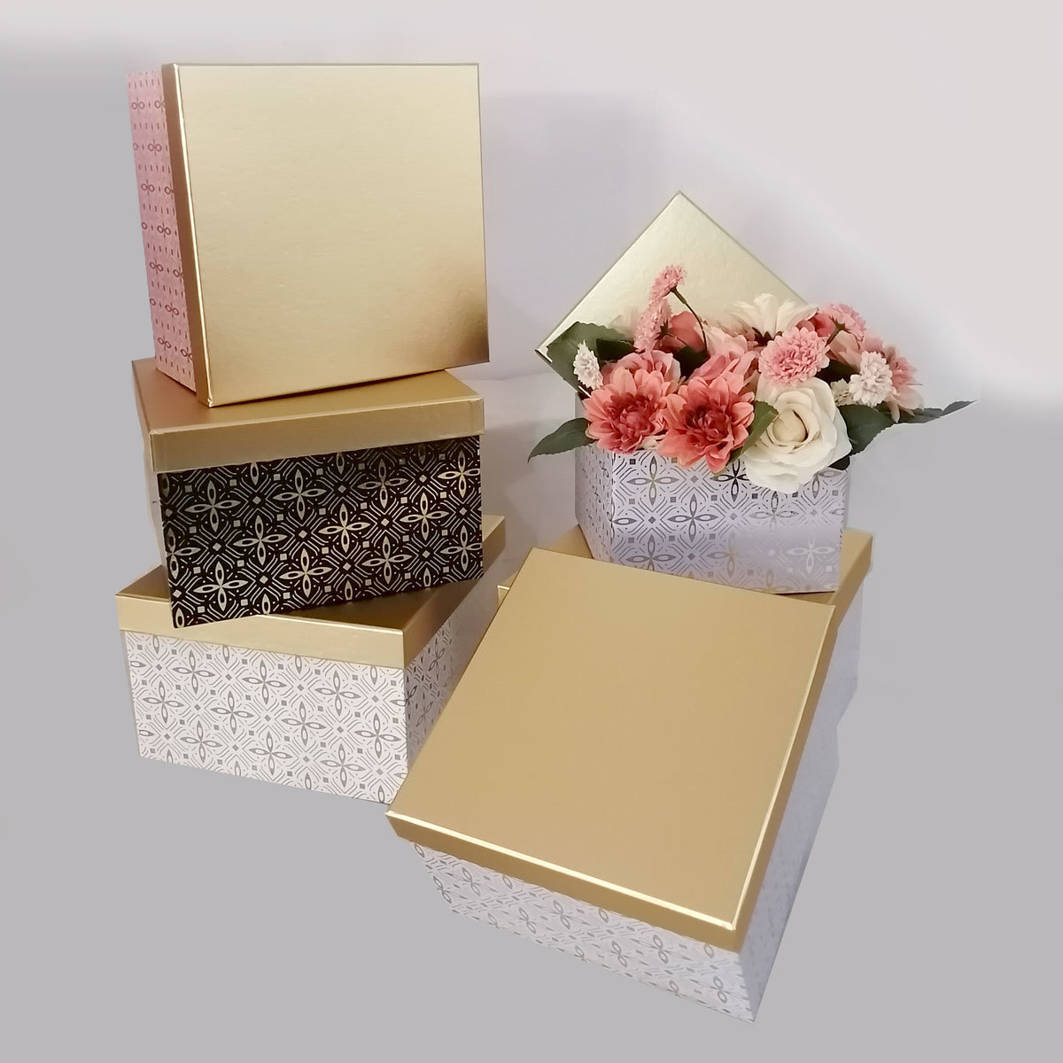 Cross pattern Square box w/HS set of 3