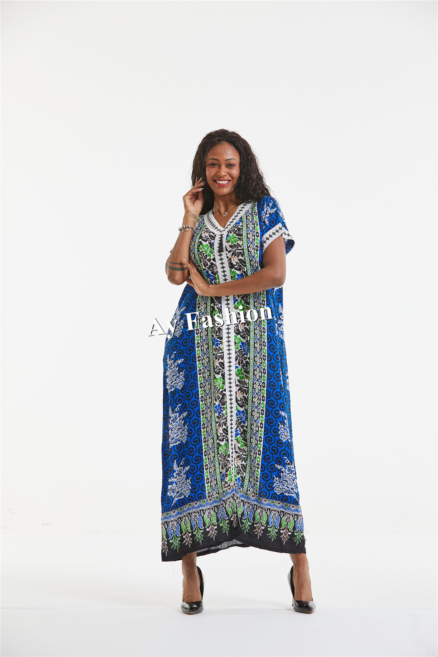 African Woman Fashion Dress With Scarf Traditional Outfit 