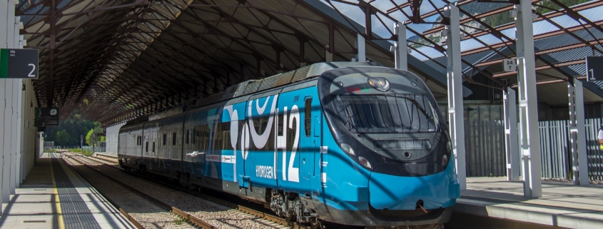 The train demonstrator of the FCH2RAIL Project, first hydrogen train to perform tests on the Spanish railway network