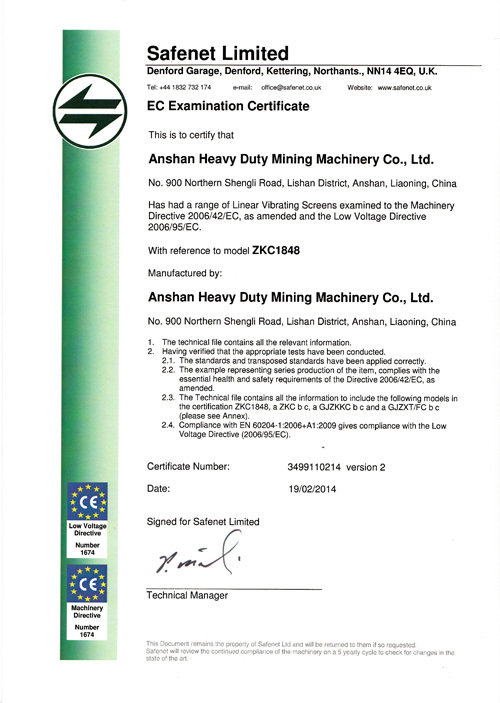 The Vibrating Screen Products of Anzhong Inc. Passed CE Certification