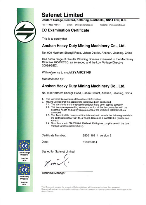 The Vibrating Screen Products of Anzhong Inc. Passed CE Certification