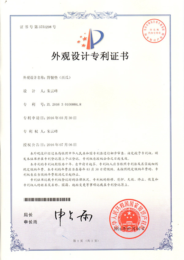 Design patent certificate