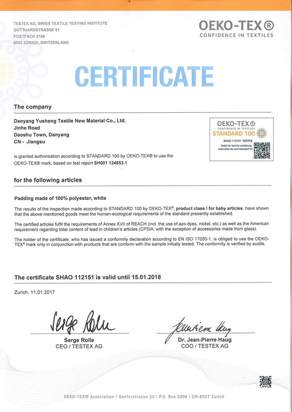 Cotton okeo-tex certificate