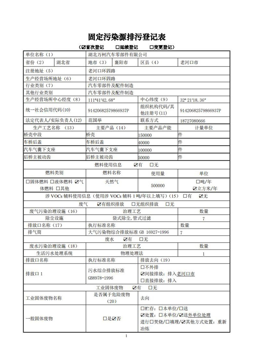 2020 Registration Form for Discharge of Fixed Pollution Sources