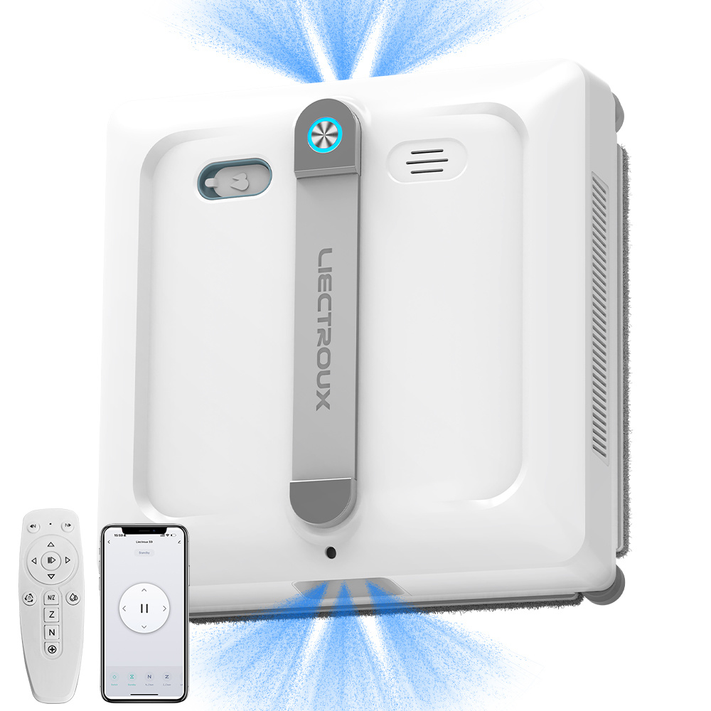 Window cleaning robot Liectroux S9,with 2 roller brushes,6-way water pump spray,9KPa,frameless works,app control,voice prompts