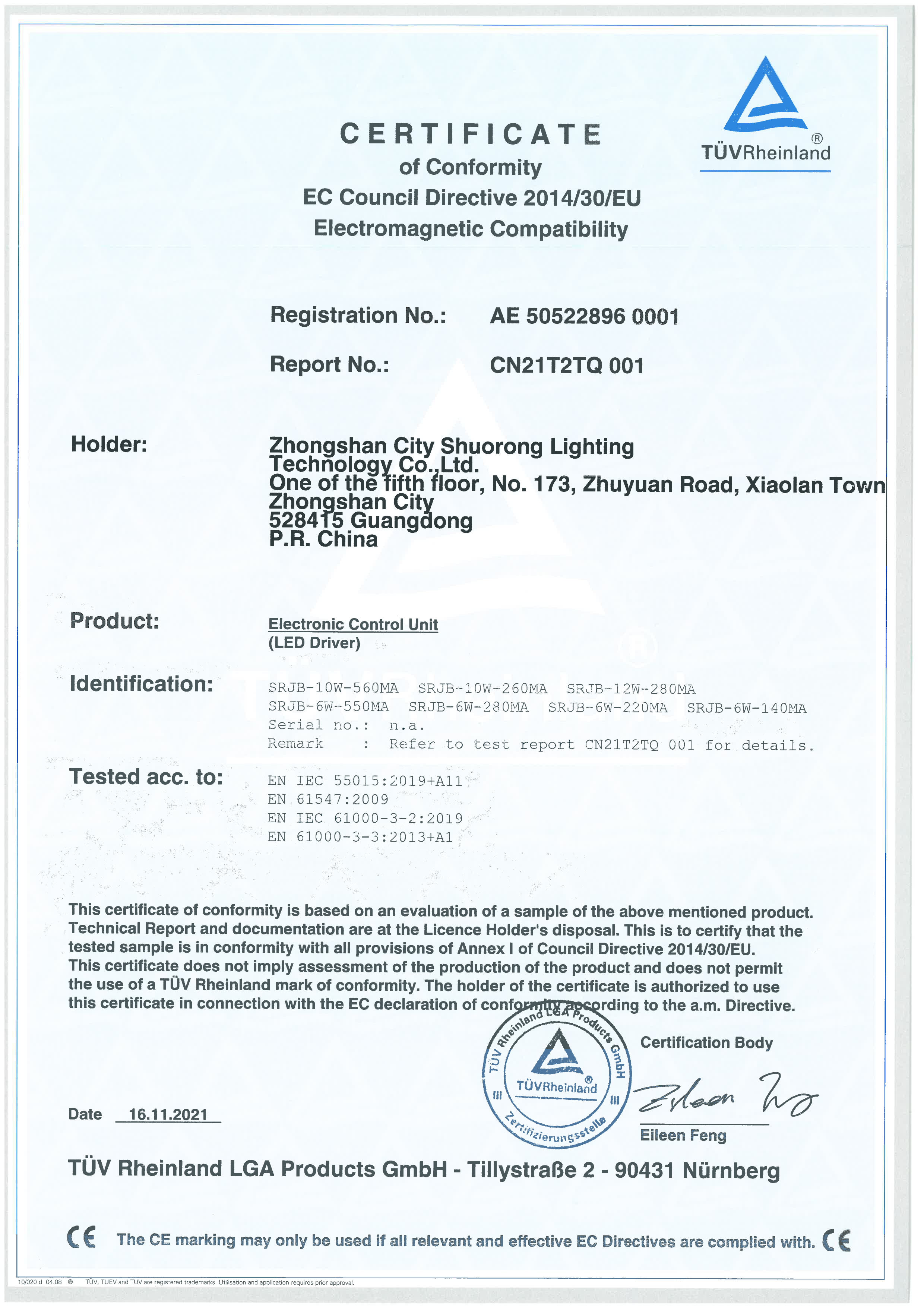 Certificate TUV EMC