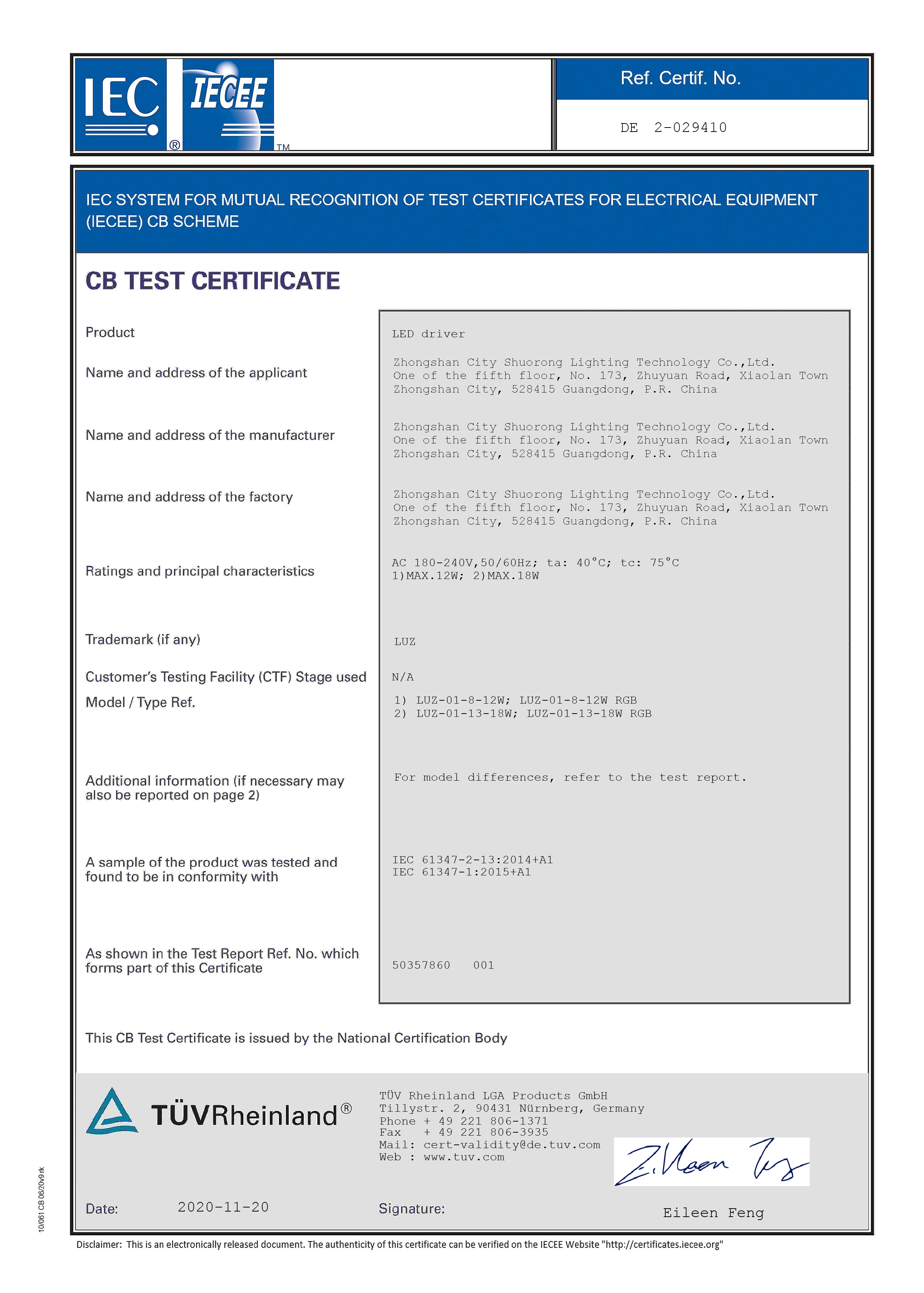 Certificate CB