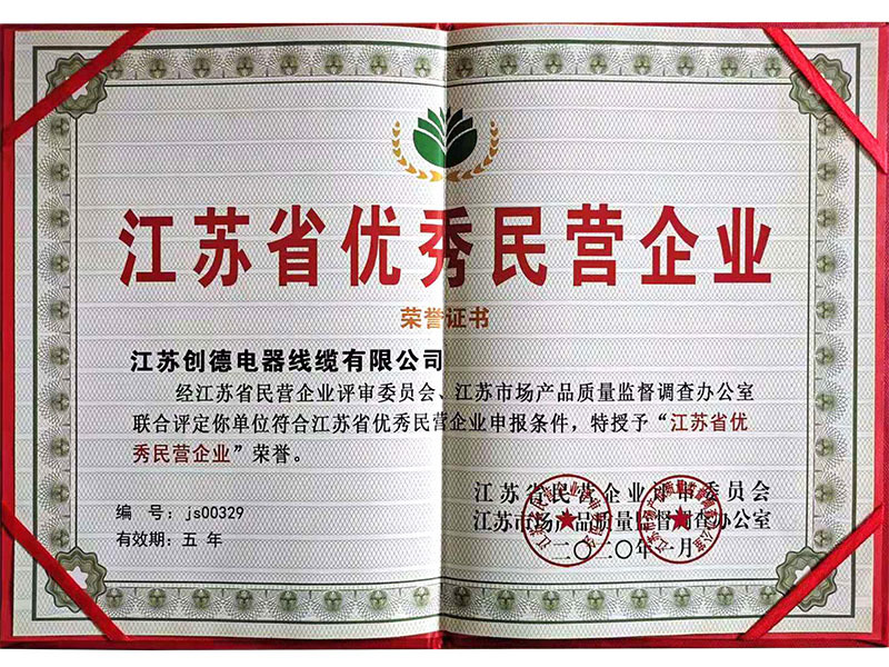 優(yōu)秀民營企業(yè)榮譽證書