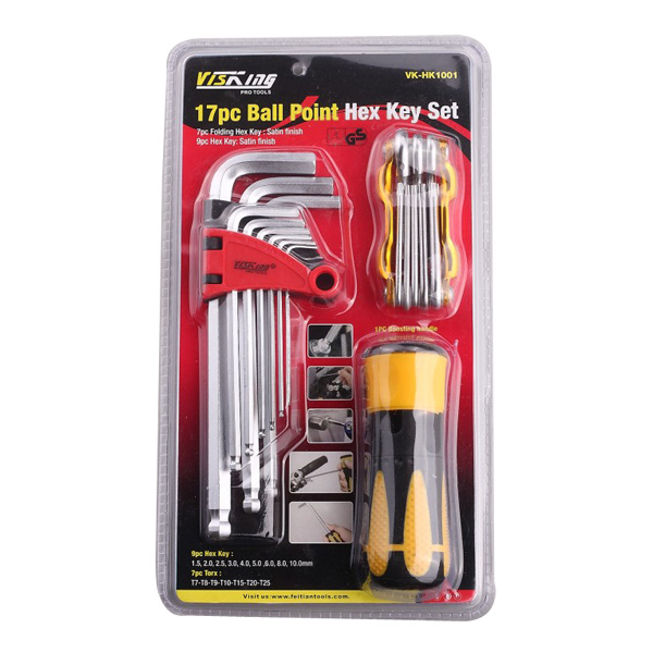 17pc  long arm ball point hex key and star  driver set
