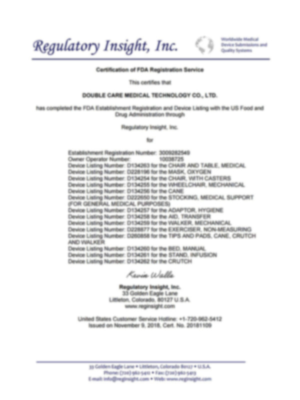 Certificate of FDA Registration Services