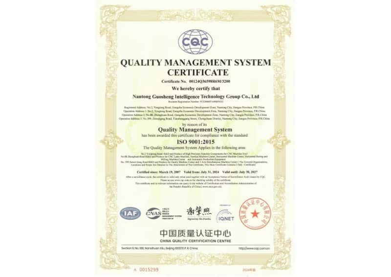 Quality Management System Certification Certificate