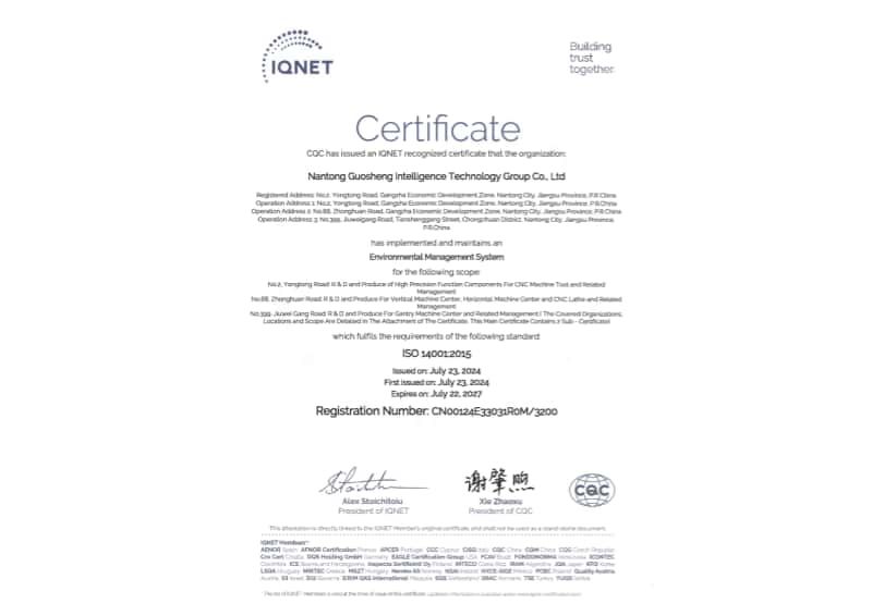 Environmental Management System Certification Certificate (International Certification Alliance)