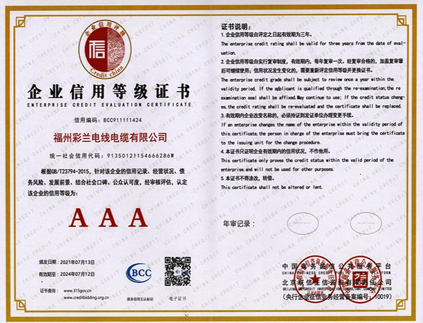 企業信用等級AAA