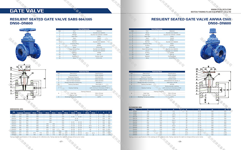 弹性阀座闸阀SABS 664和弹性阀座闸阀AWWA C 509