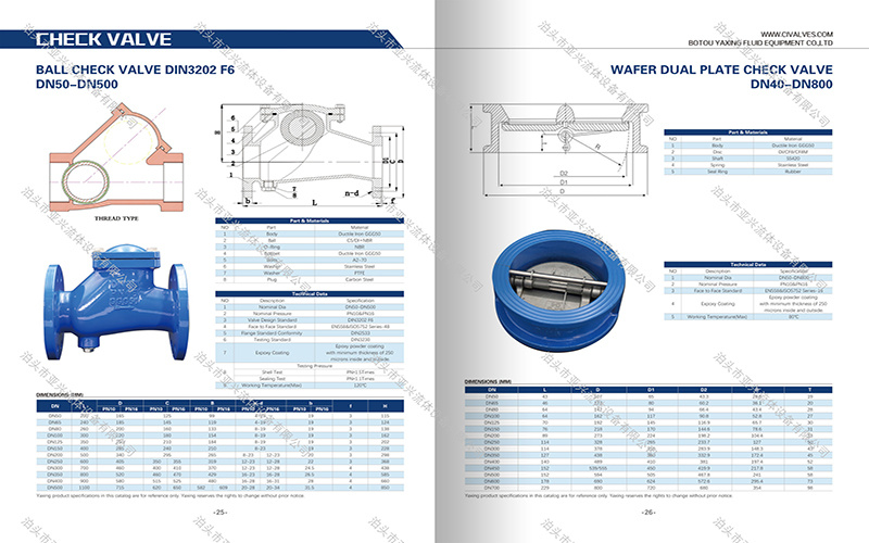 球形止回阀和对夹板止回阀
