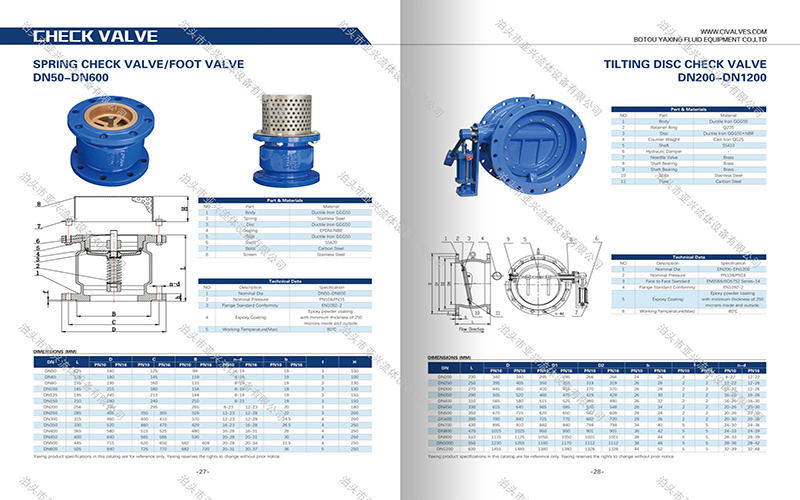 弹簧止回阀底阀和倾斜盘式止回阀