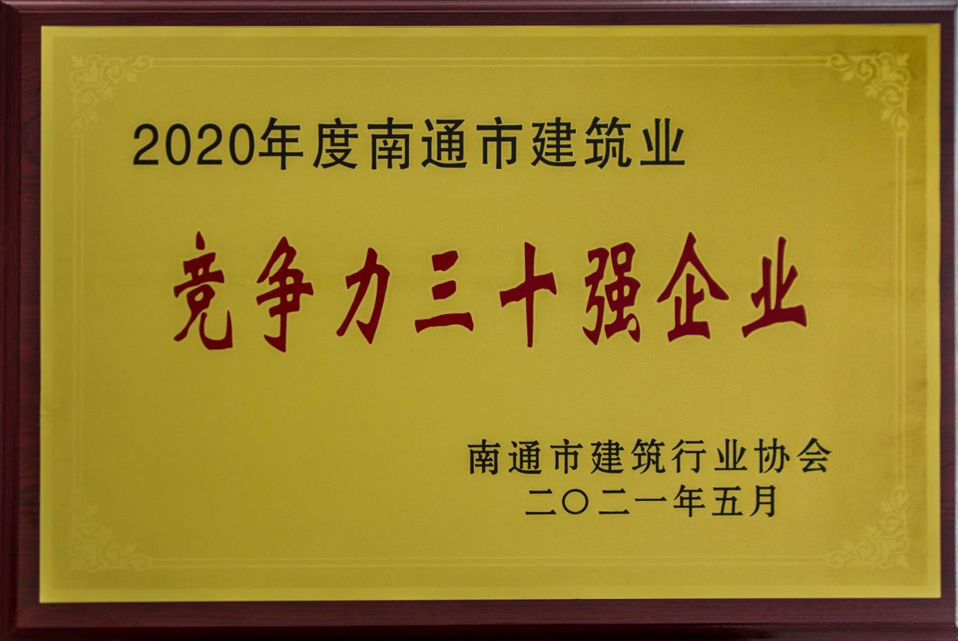 南通市建筑业竞争力三十强