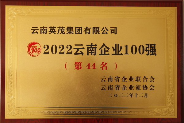2022云南企业100强发布，英茂集团排名第44名！