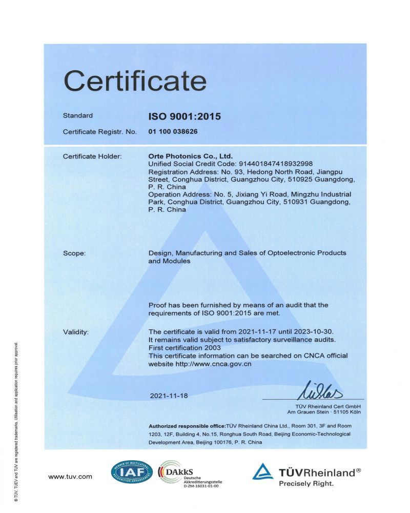 ISO9001 2015 system certificate