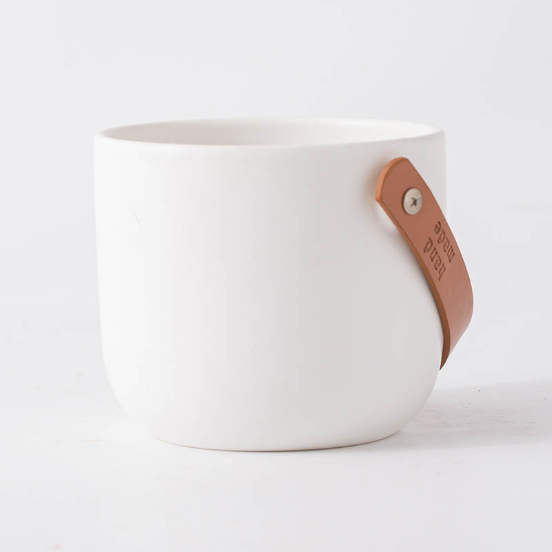 Leather handle matte flower pot