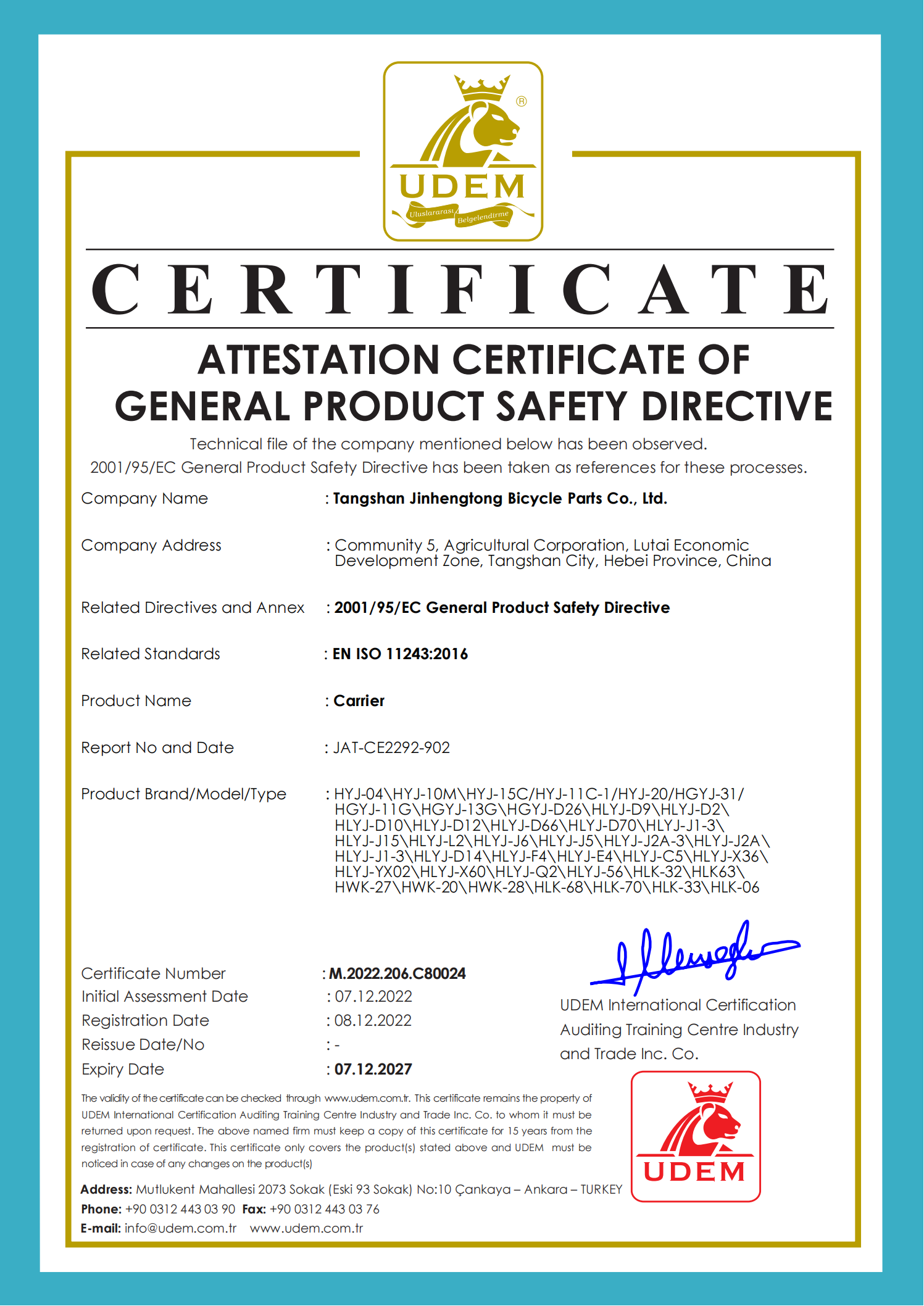 Attestation Certificate Of General Product Safety Directive