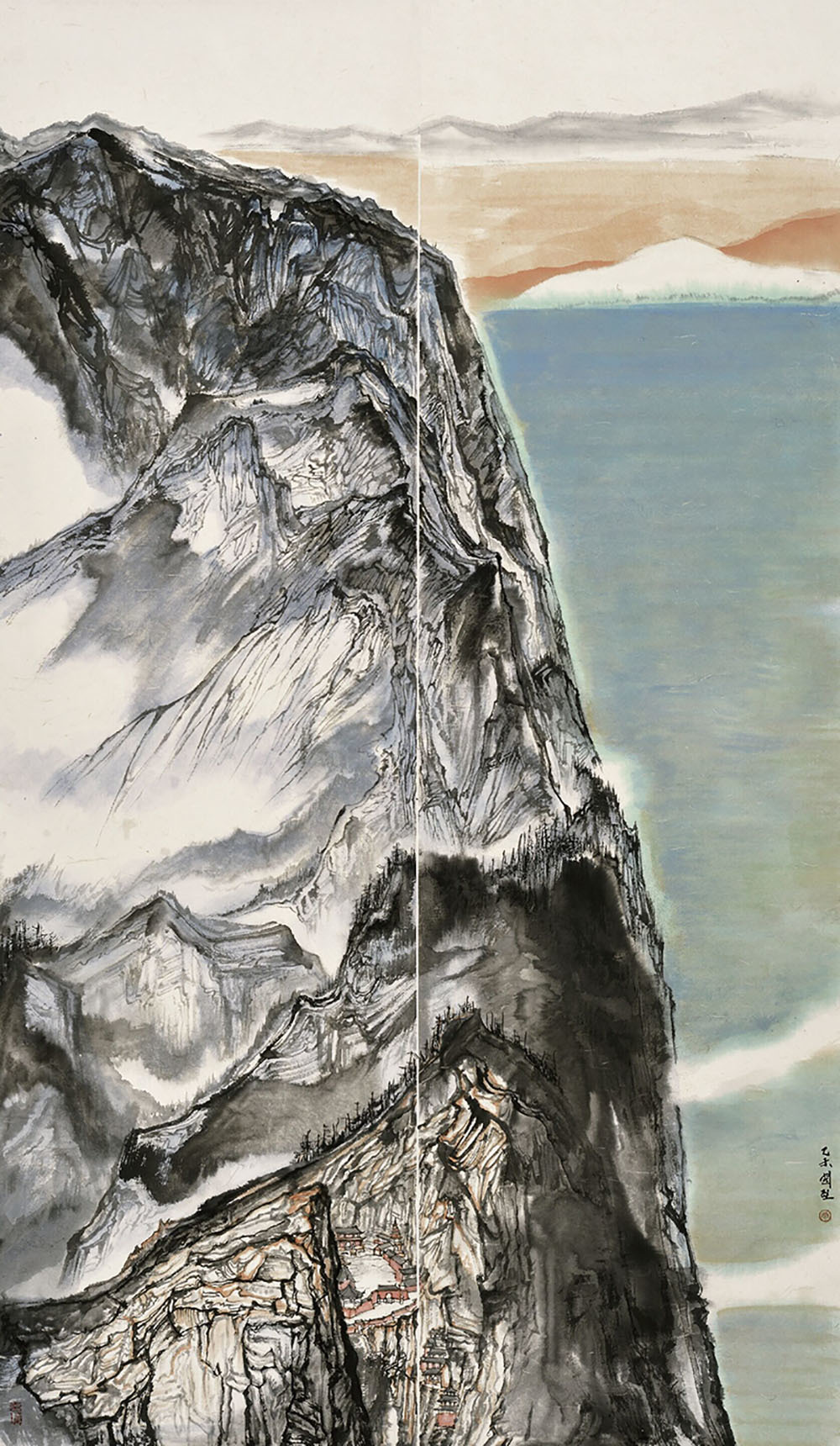 山·晓，182 cm×120 cm，中国画，2015 年，关　坚